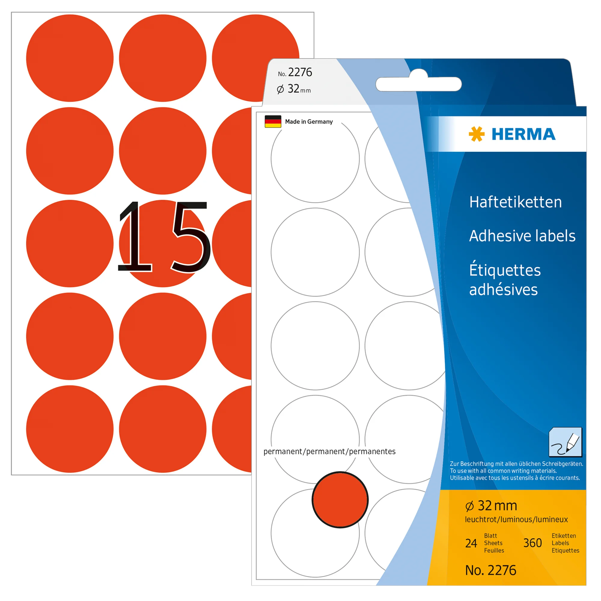 HERMA Markierungspunkte, Durchmesser: 32 mm, leuchtrot (EAN: 4008705022767)