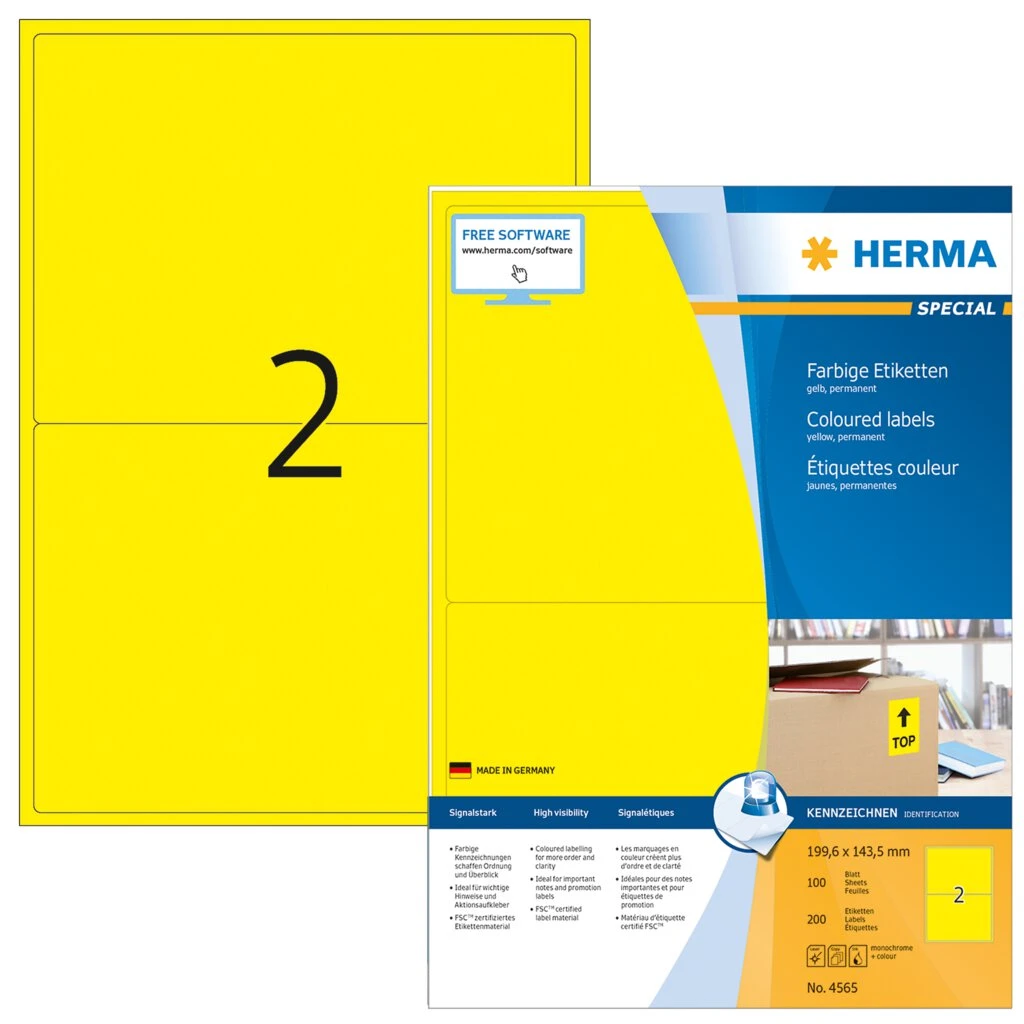 HERMA Universal-Etiketten SPECIAL, 199,6 x 143,5 mm, gelb (EAN: 4008705045650)