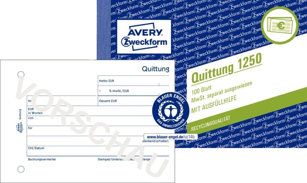 AVERY Zweckform Formularbuch "Quittung mit MwSt.-Nachweis" (EAN: 4004182012505)