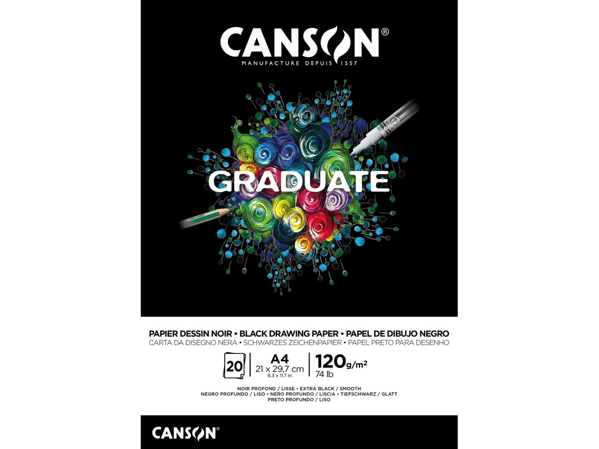 CANSON Studienblock GRADUATE EXTRA BLACK, DIN A4, tiefschwarz (EAN: 3148950021311)