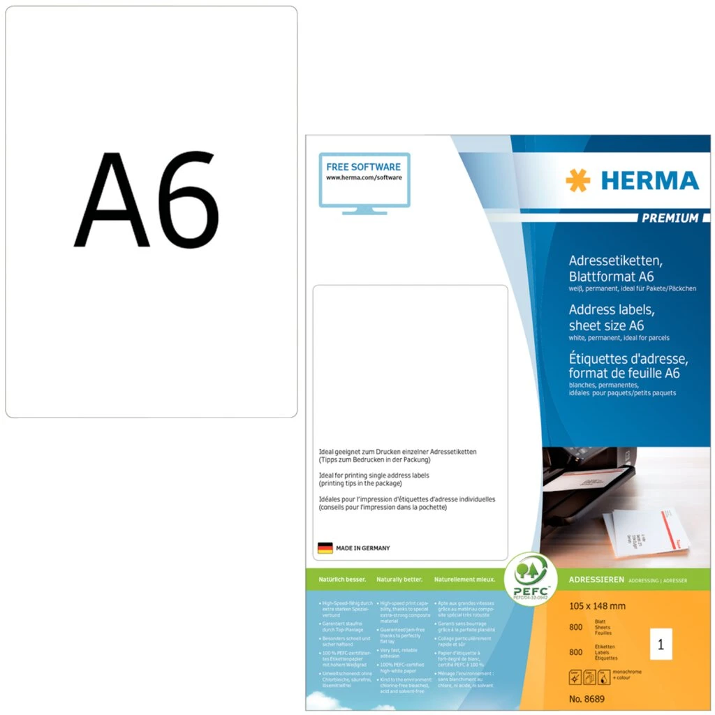 HERMA Universal-Etiketten PREMIUM, 105 x 148 mm, weiß (EAN: 4008705086899)