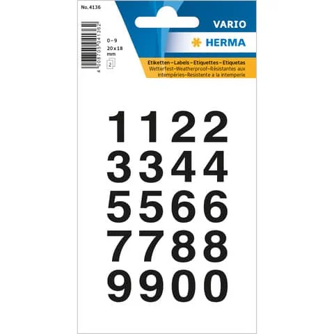 HERMA Zahlen-Sticker 0-9, Folie schwarz, Höhe: 20 x 18 mm (EAN: 4008705041362)