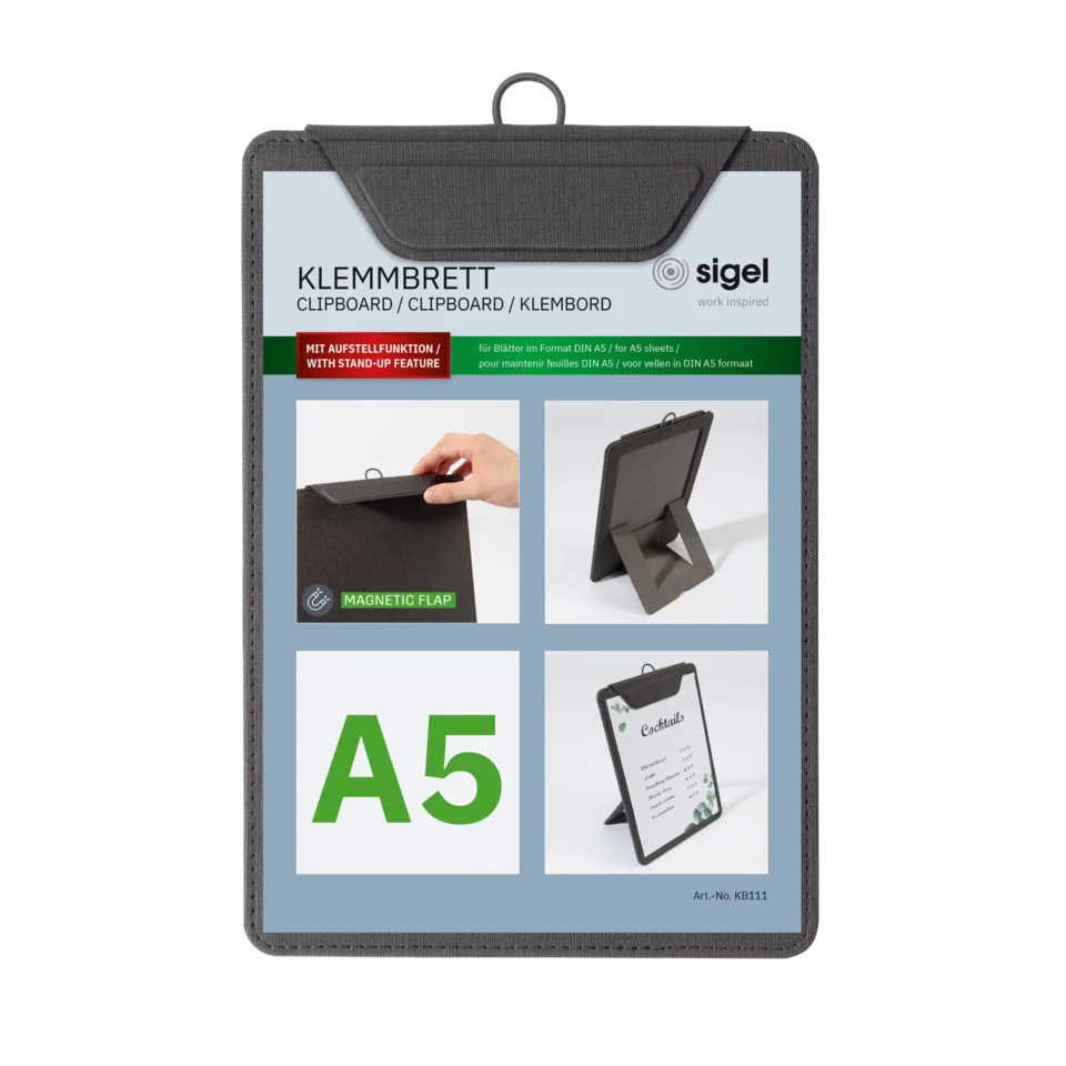 sigel Speisekarten-Klemmbrett, DIN A5, anthrazit (EAN: 4004360768408)