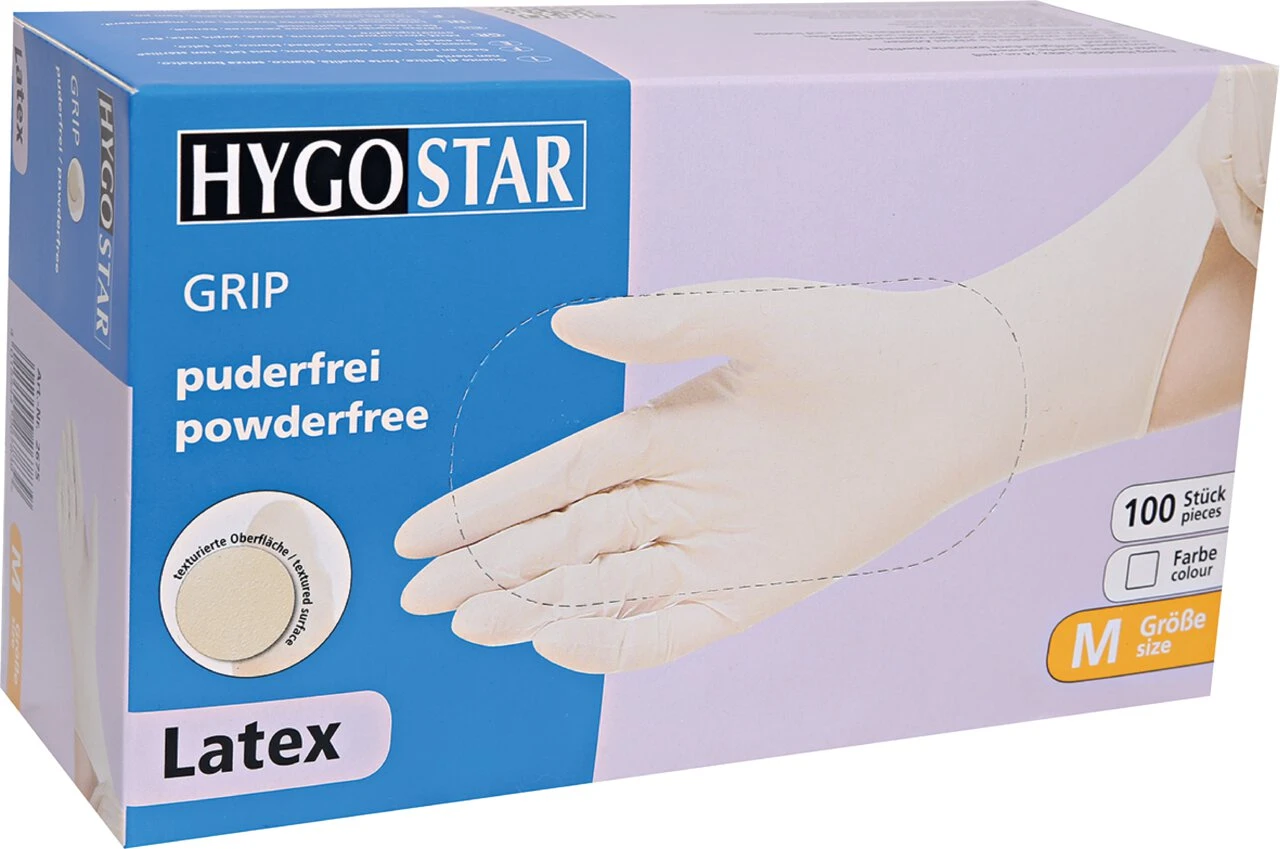 HYGOSTAR Latex-Handschuh "GRIP", M, weiß, puderfrei (EAN: 4015544267839)