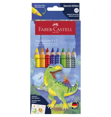 FABER-CASTELL Dreikant-Buntstifte Jumbo GRIP Dino, 8+2 (EAN: 4005401109228)