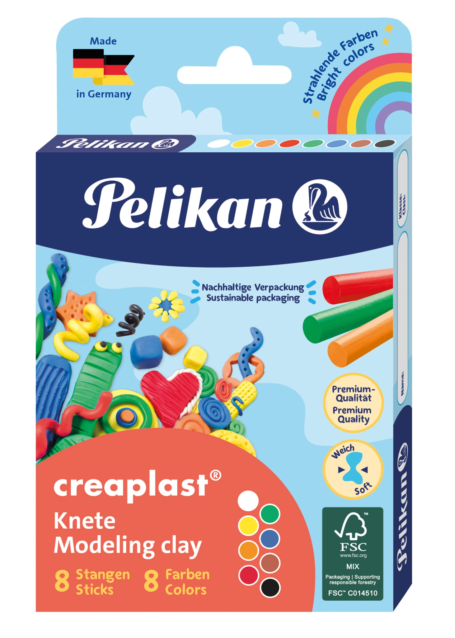 Pelikan Kinderknete Creaplast, Faltschachtel, weiß, schwarz, braun, blau, grün, rot, orange und gelb (EAN: 4012700606037)