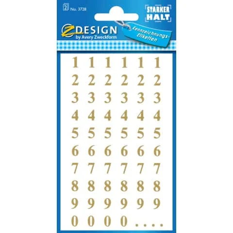 AVERY Zweckform Zahlen-Sticker, 0-9 + Punkte, gold (EAN: 4004182037287)