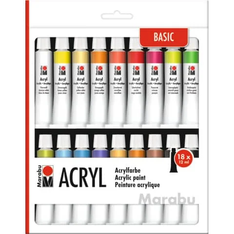 Marabu Acrylfarben-Set, 18 x 12 ml, farbig sortiert (EAN: 4007751746108)