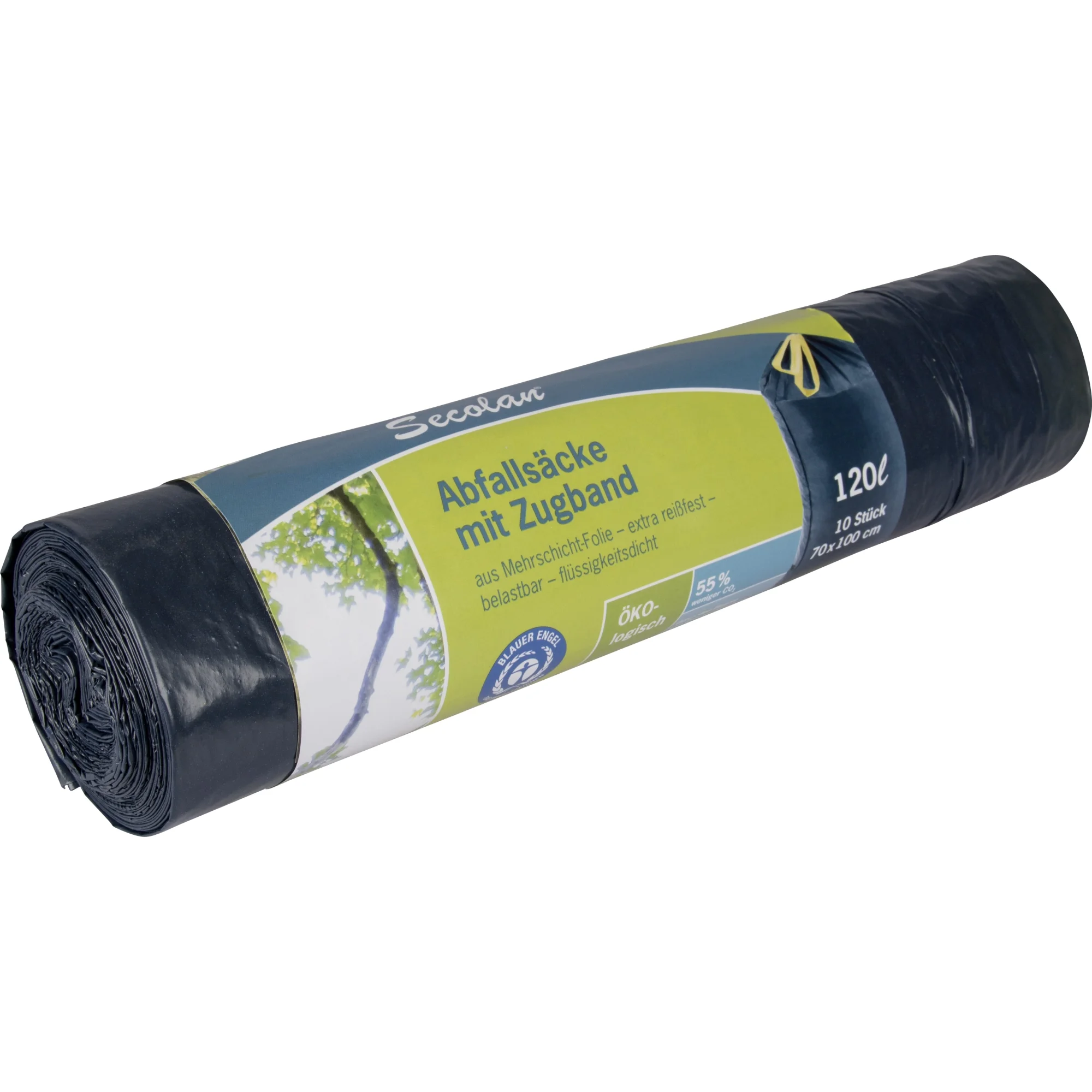 Secolan Abfallsack, mit Zugband, blau/schwarz, 120 Liter (EAN: 4260123533342)
