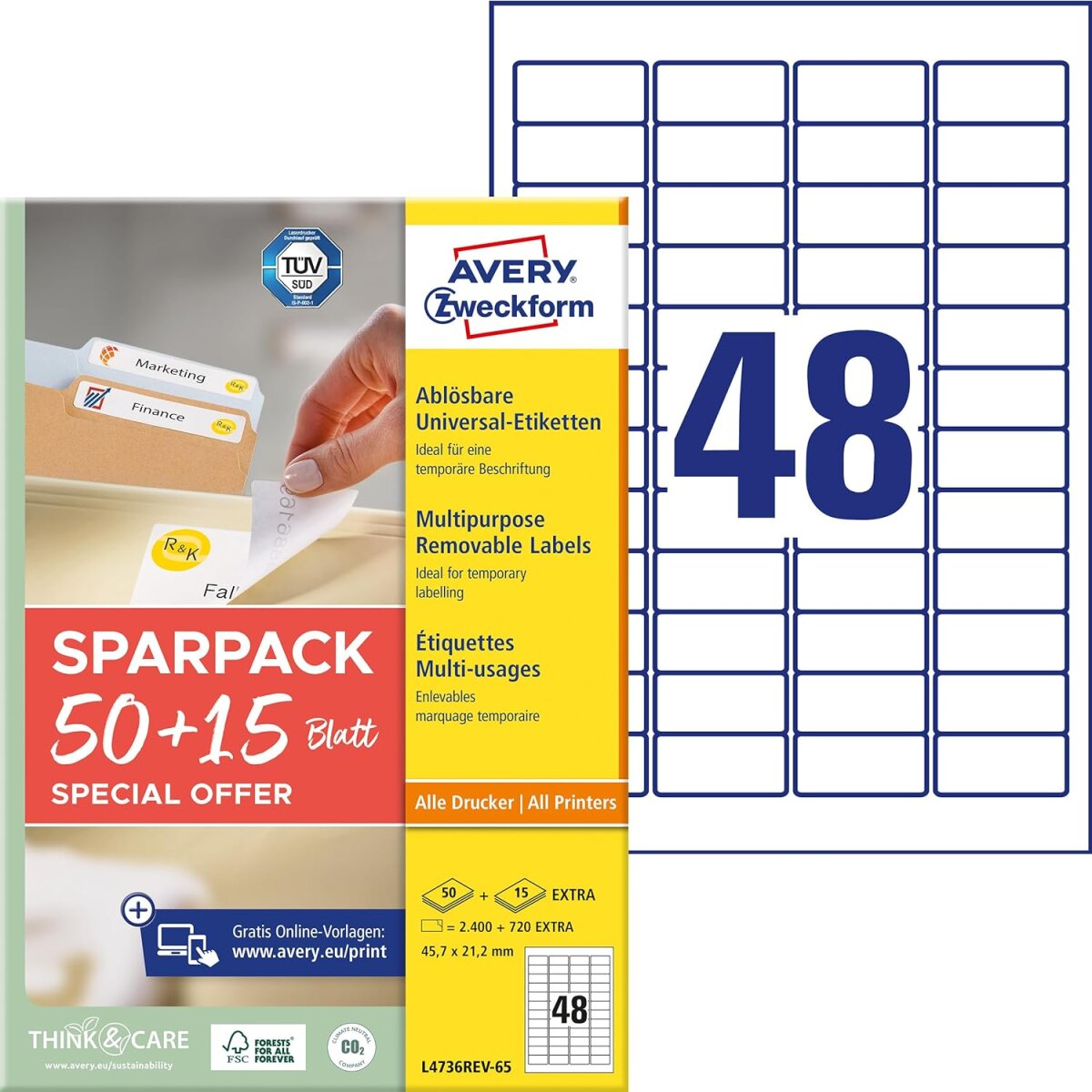 AVERY Zweckform Universal-Etiketten, 45,7 x 21,2 mm, 50+15Bl (EAN: 4004182347867)