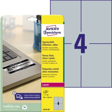 AVERY Zweckform Typenschild-Etiketten, 105 x 148 mm, silber (EAN: 4004182049846)