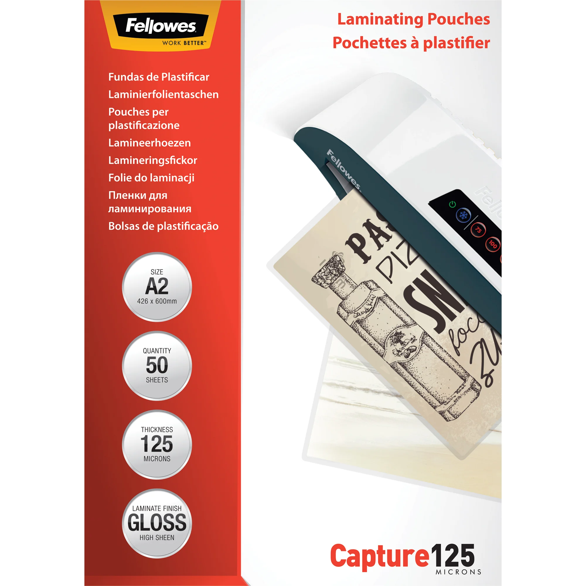 Fellowes Laminierfolientasche, DIN A2, glänzend, 250 mic (EAN: 0077511530937)
