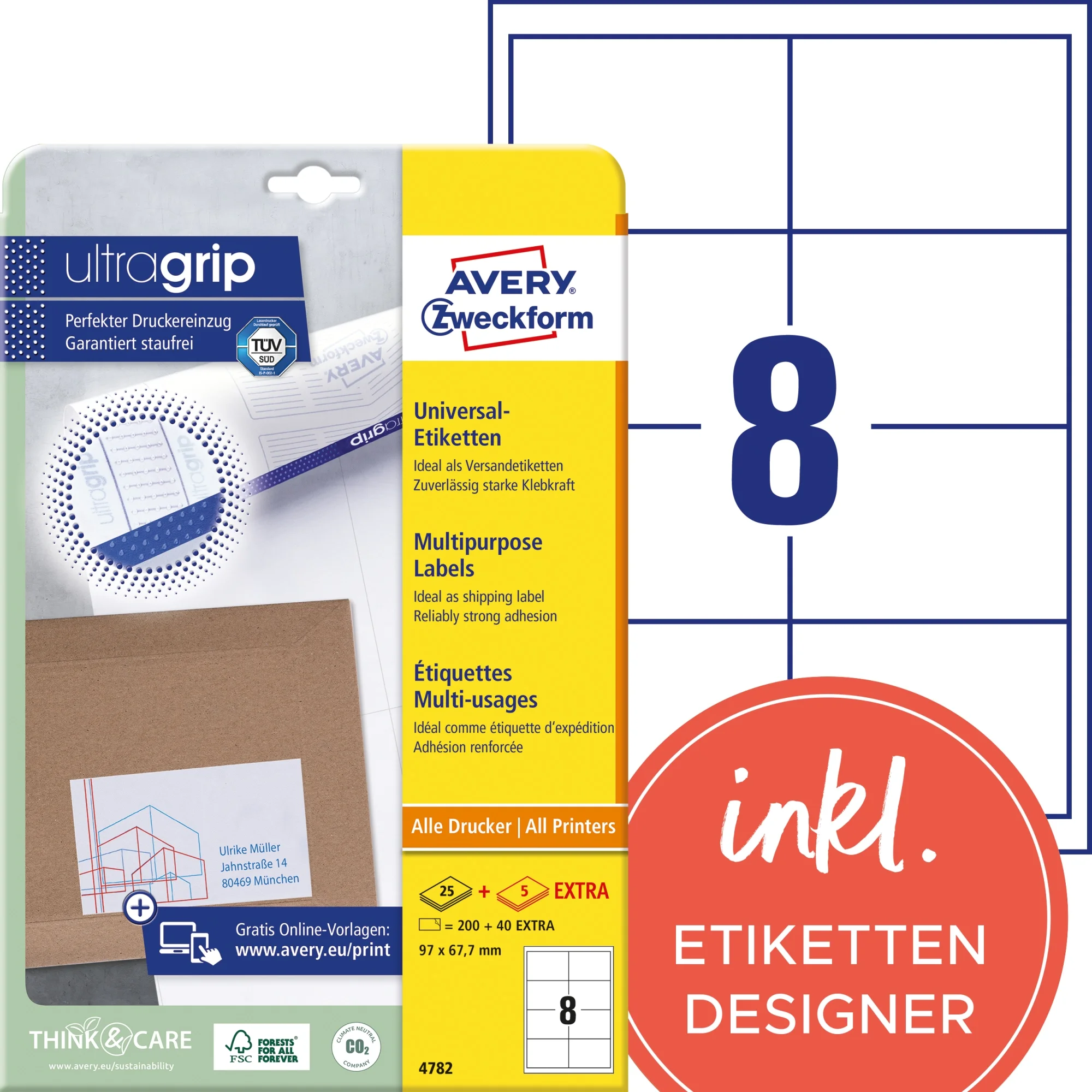 AVERY Zweckform Universal-Etiketten, 97 x 67,7 mm, weiß (EAN: 4004182047828)