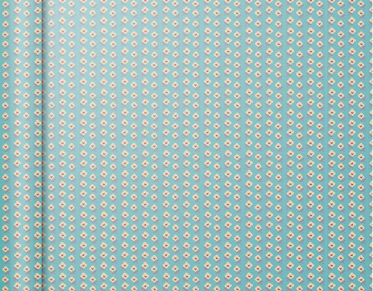 Clairefontaine Geschenkpapier "Tiny Rolls Blumen blau", hellblau / beige (EAN: 3329682238714)