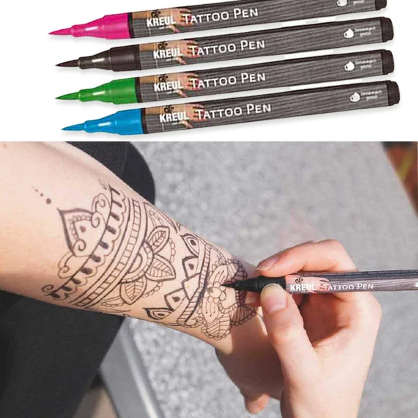 KREUL Tattoo Pen, 4er-Set "Anker, Sterne, Schmetterling", pink, blau, grün, schwarz (EAN: 4000798120405)