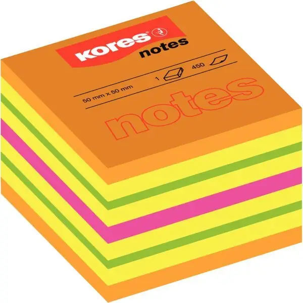 Kores Haftnotizen Würfel, 50 x 50 mm, neonfarben, 4-farbig (EAN: 9023800484604)