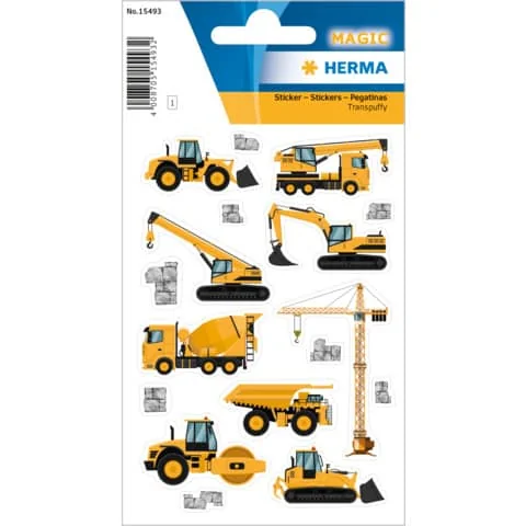 HERMA Sticker MAGIC "Baustellen Fahrzeuge", Transpuffy (EAN: 4008705154932)