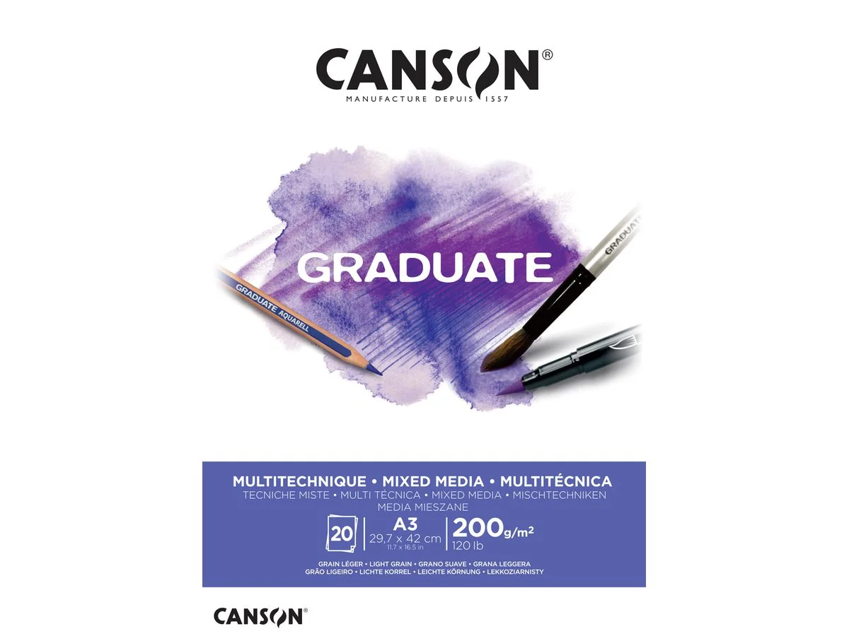 CANSON Studienblock GRADUATE MIXED MEDIA, weiß, DIN A3 (EAN: 3148950021212)