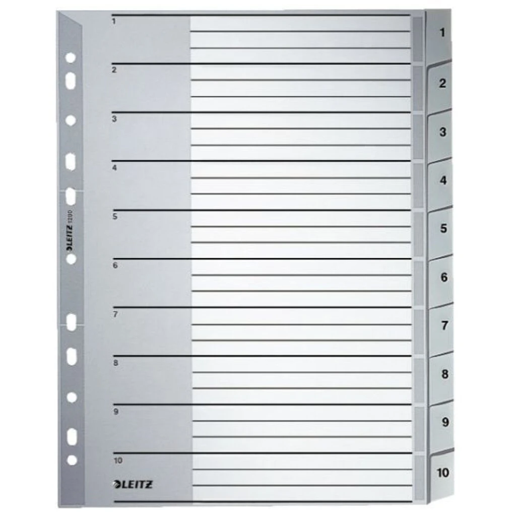 LEITZ Kunststoff-Register, Zahlen, A4 Überbreite, 1-10, grau (EAN: 4002432301812)