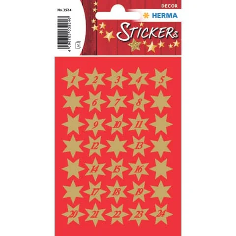 HERMA Weihnachts-Sticker DECOR "Sterne", gold mit Ziffern (EAN: 4008705039246)
