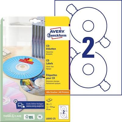 AVERY Etiquette CD Classique, diamètre: 117 mm, blanc (EAN: 4004182056080)