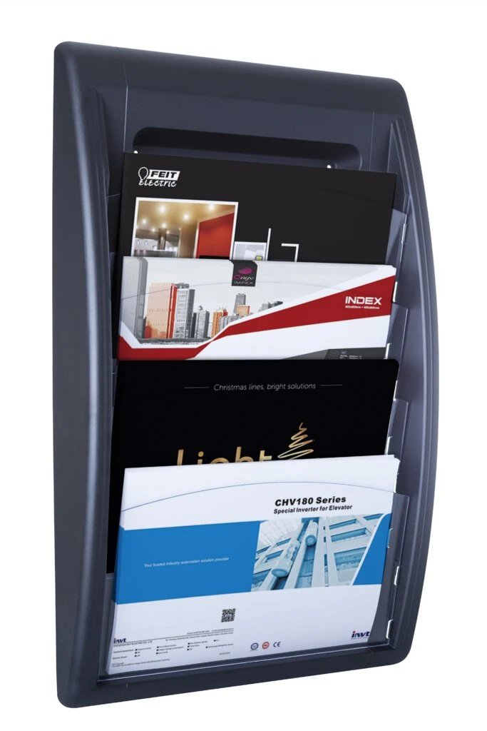 PAPERFLOW Wand-Prospekthalter Quick fit, 4 Fächer, schwarz (EAN: 3660141133370)