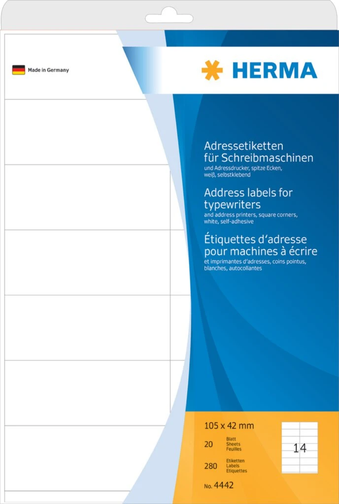 HERMA Adress-Etiketten, 105 x 42 mm, Ecken spitz, weiß (EAN: 4008705044424)