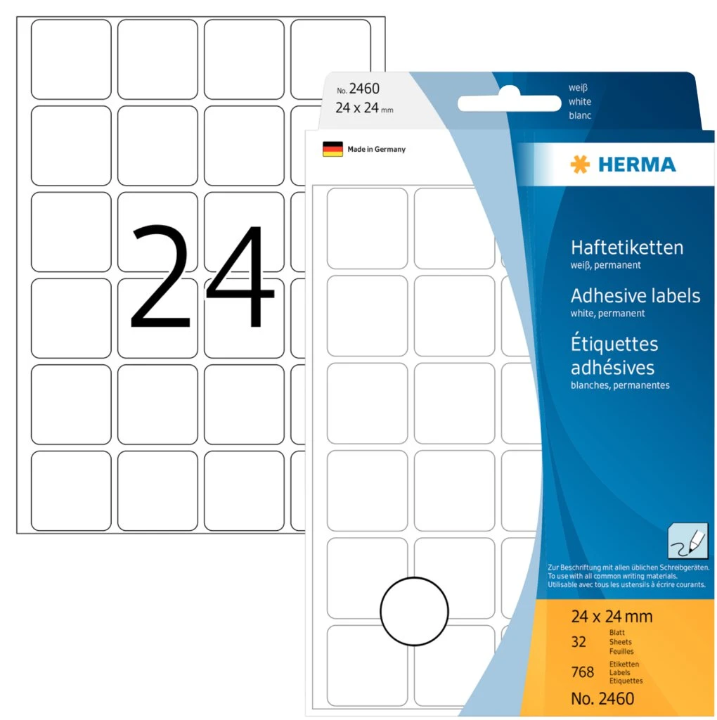 HERMA Vielzweck-Etiketten, 24 x 24 mm, weiß, Großpackung (EAN: 4008705024600)