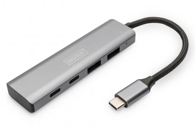 DIGITUS USB-C Hub, 4 Port, 2x USB A + 2x USB-C, dunkelgrau (EAN: 4016032485766)