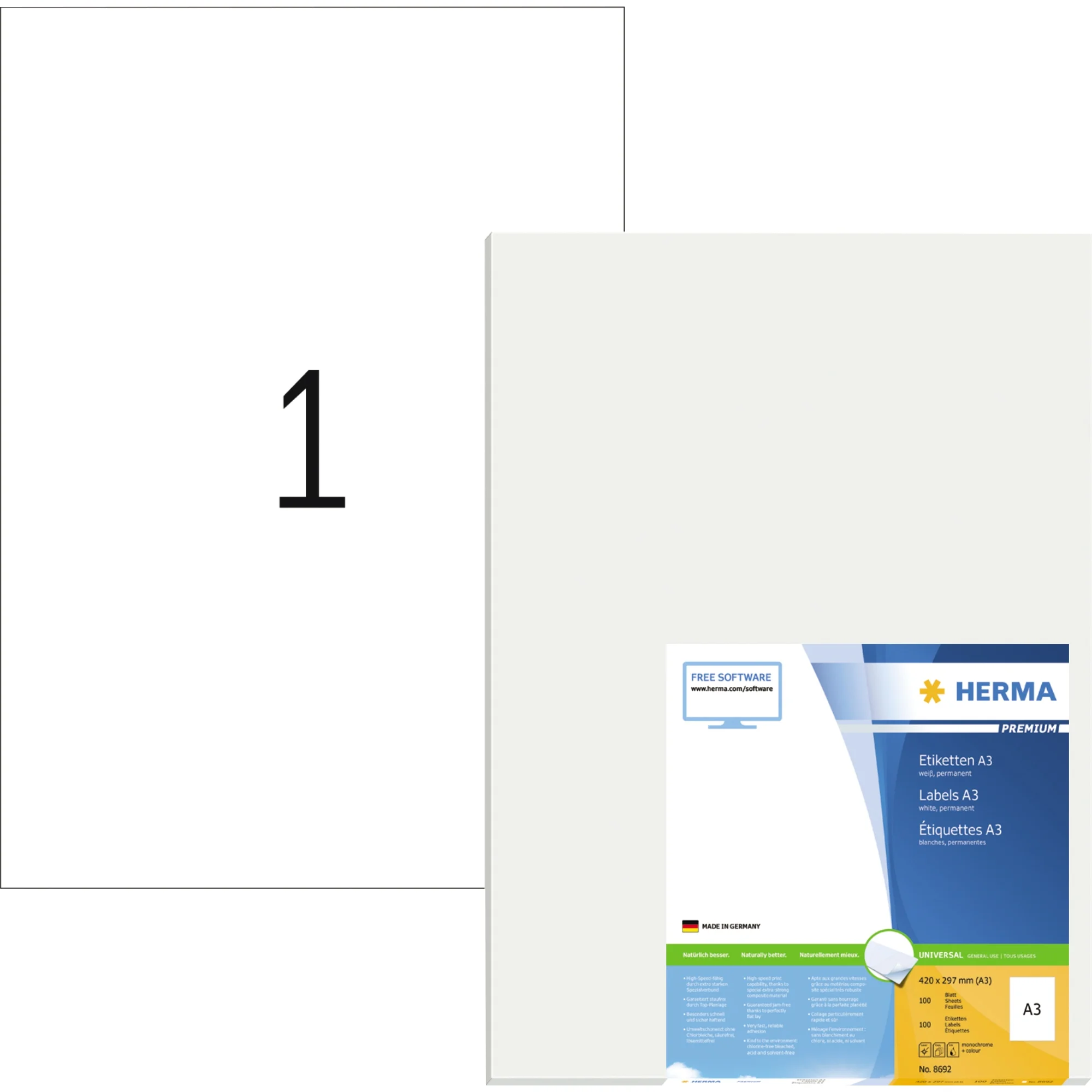HERMA Universal-Etiketten PREMIUM, 297 x 420 mm, weiß (EAN: 4008705086929)