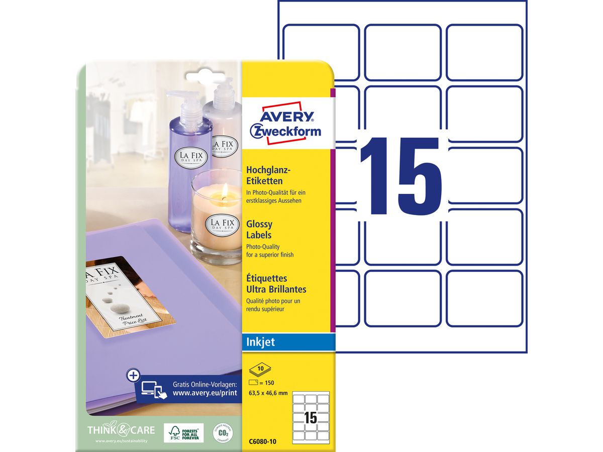 AVERY Zweckform Inkjet/Glossy Etiketten, 63,5 x 46,6 mm (EAN: 4004182060803)