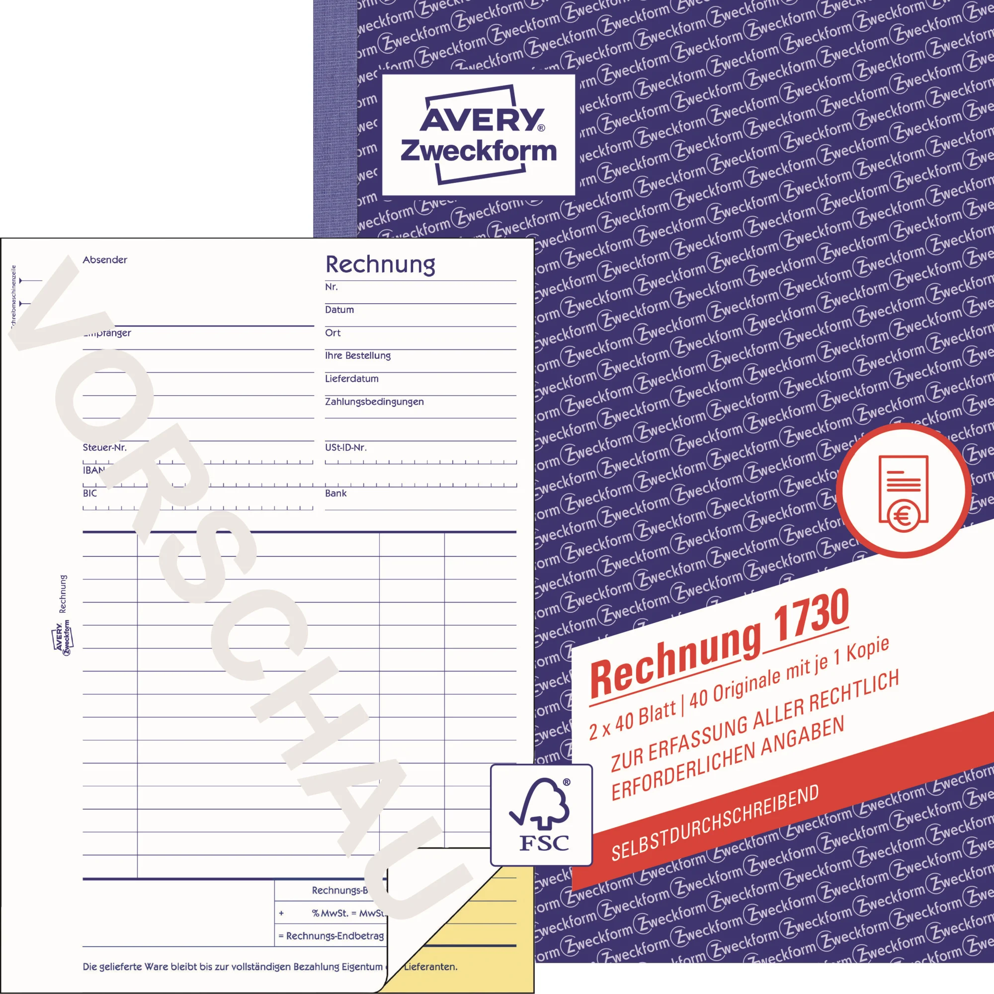 AVERY Zweckform Formularbuch "Rechnung", SD, 2 x 40 Blatt (EAN: 4004182017302)