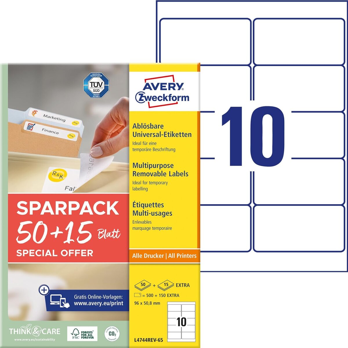 AVERY Zweckform Universal-Etiketten, 96 x 50,8 mm, 50+15 Bl (EAN: 4004182347898)