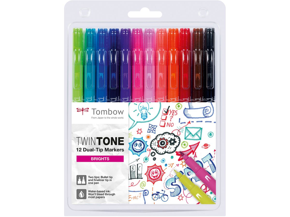 Tombow Doppelfasermaler "TwinTone" Bright Colours, 12er Set (EAN: 4003198141018)
