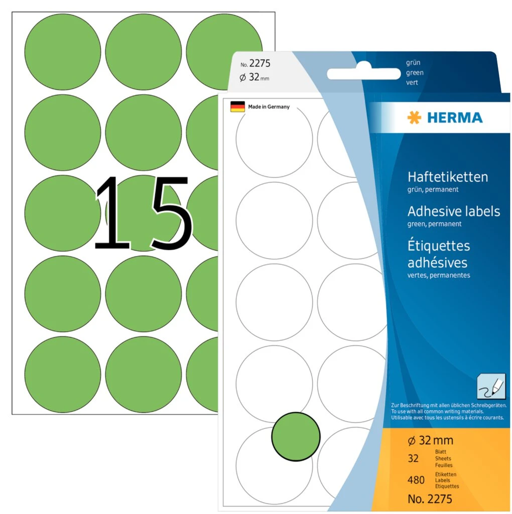 HERMA Markierungspunkte, Durchmesser: 32 mm, grün (EAN: 4008705022750)