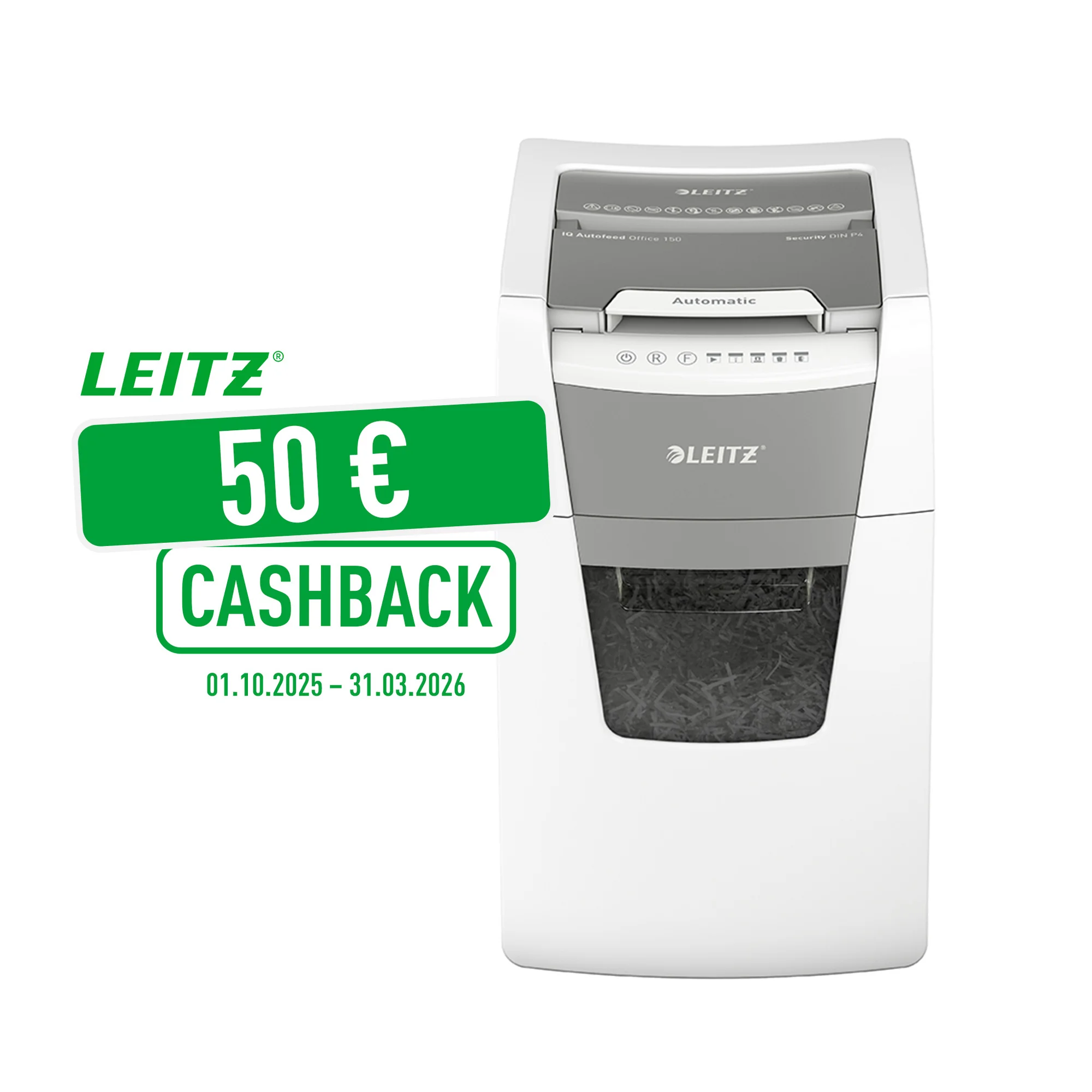 LEITZ Aktenvernichter IQ AutoFeed OfficePro 150 P4, weiß (EAN: 4002432124107)