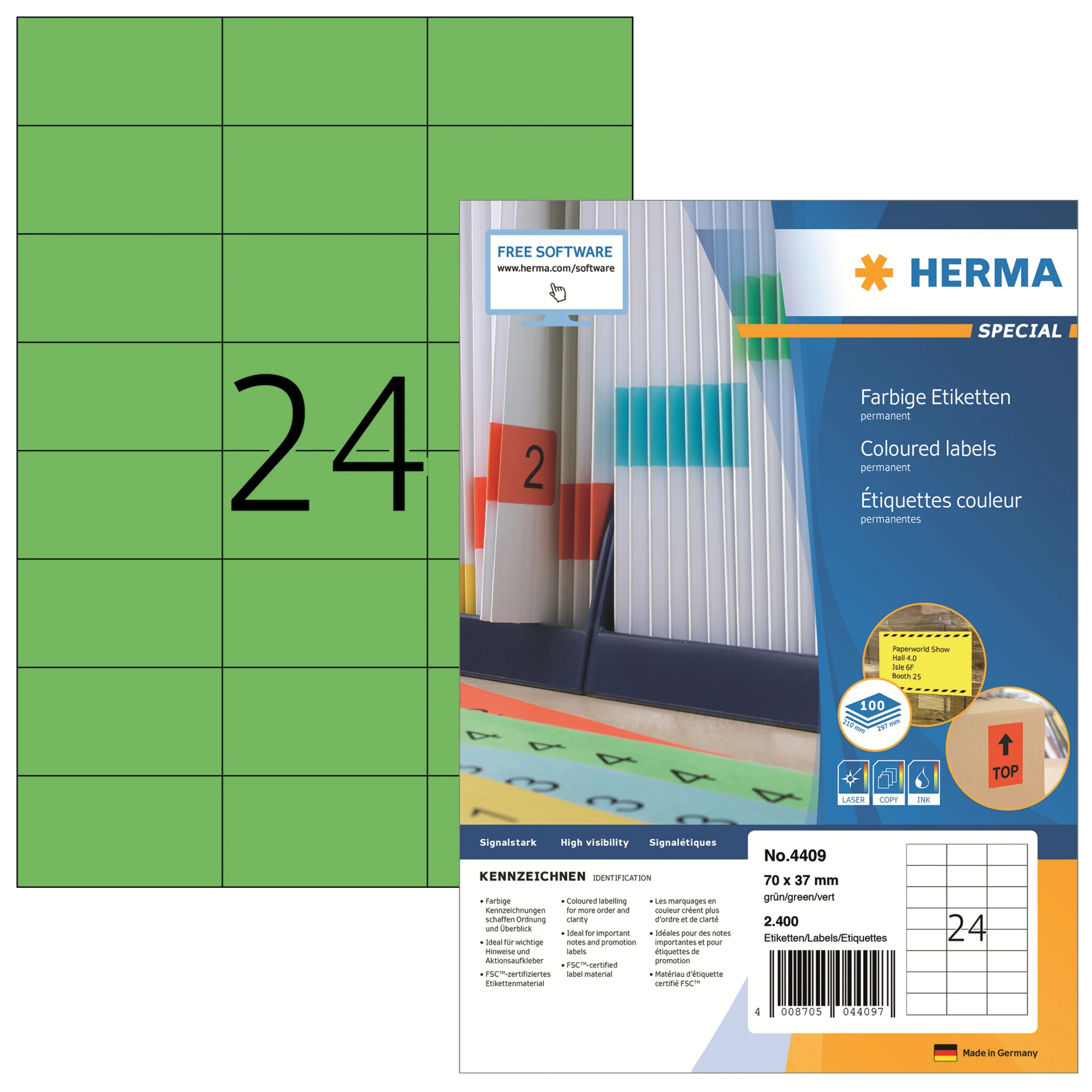 HERMA Universal-Etiketten SPECIAL, 70 x 37 mm, grün (EAN: 4008705044097)