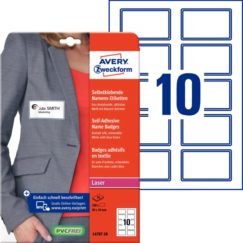 AVERY Zweckform Namensetiketten, 80 x 50 mm, Rahmen blau, weiß (EAN: 4004182074855)