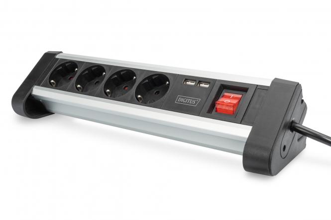DIGITUS Steckdosenleiste, 4-fach, 2x USB, mit Schalter (EAN: 4016032443216)
