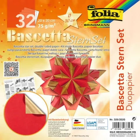 folia Faltblätter Bascetta-Stern, 200 x 200 mm, hochrot/gold (EAN: 4001868033564)