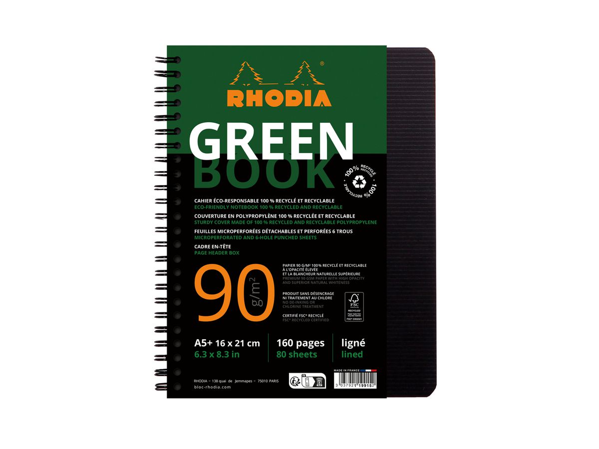 RHODIA Collegeblock GREENBOOK, DIN A5+, liniert, schwarz (EAN: 3037921199152)