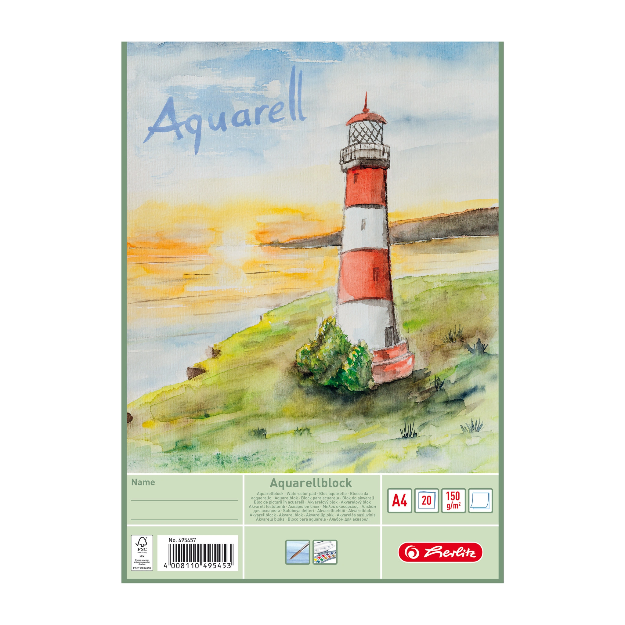 herlitz Aquarell-Block, 210 x 298 mm, Inhalt: 20 Blatt, weiß (EAN: 4008110495453)