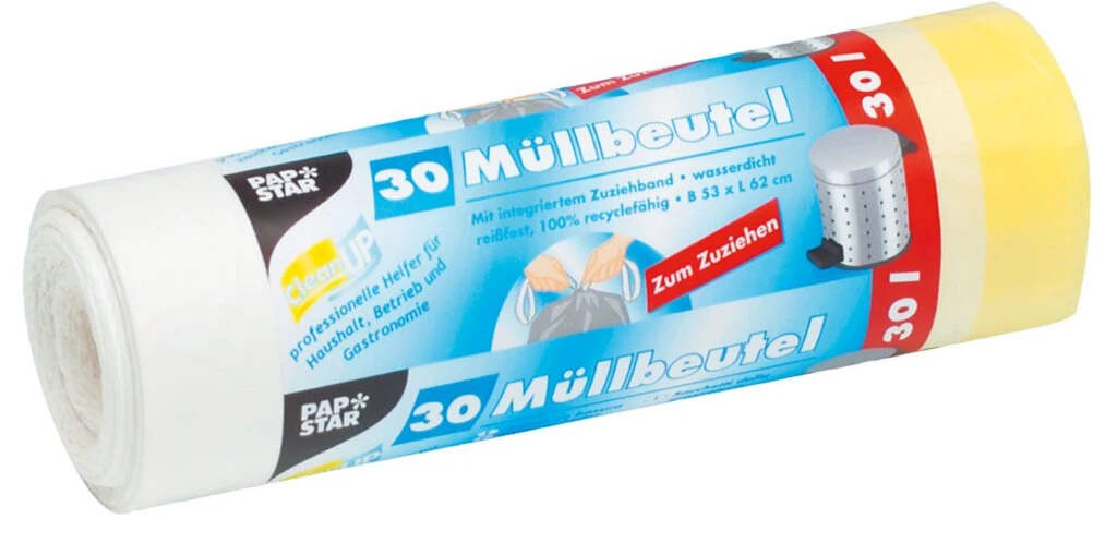 STARPAK Mülleimerbeutel LDPE, mit Zugband, 30 Liter, weiß (EAN: 4002911141991)