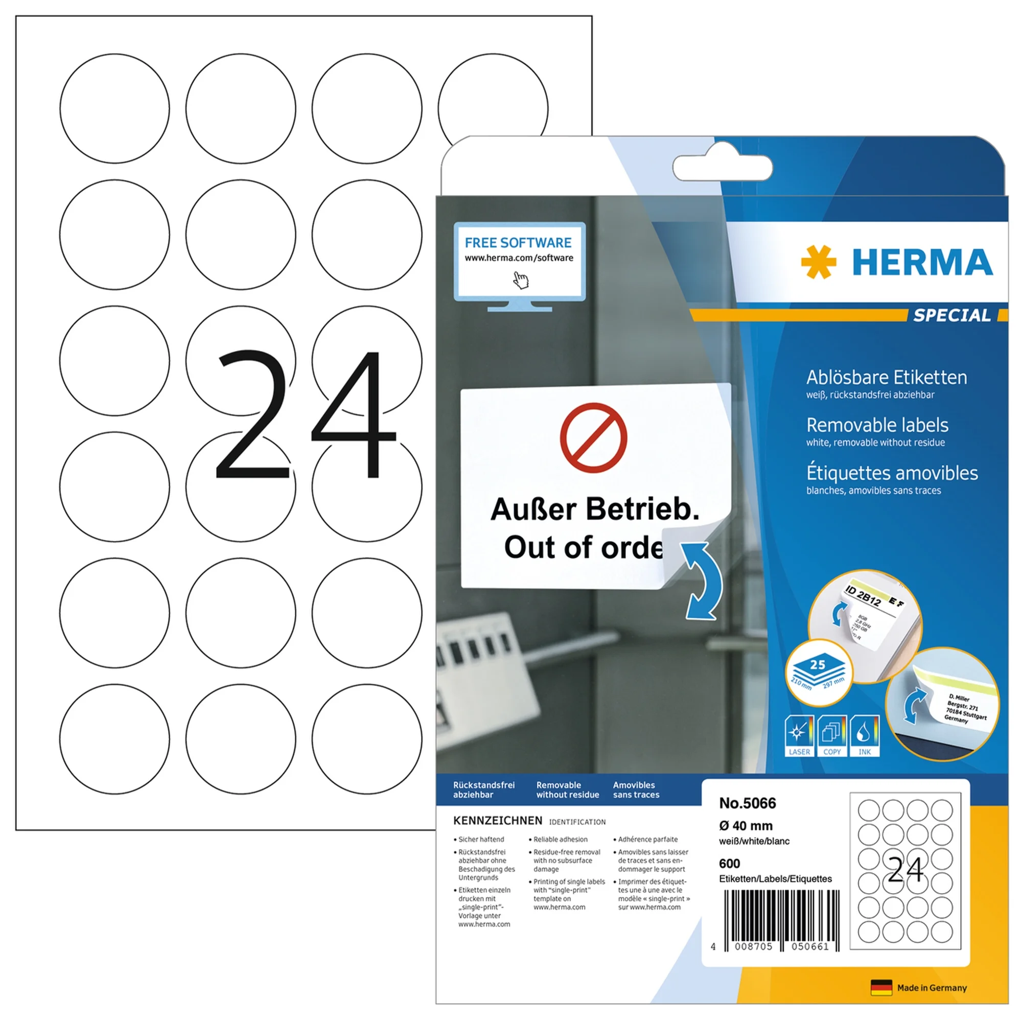 HERMA Universal-Etiketten SPECIAL, Durchmesser 40 mm, weiß (EAN: 4008705050661)