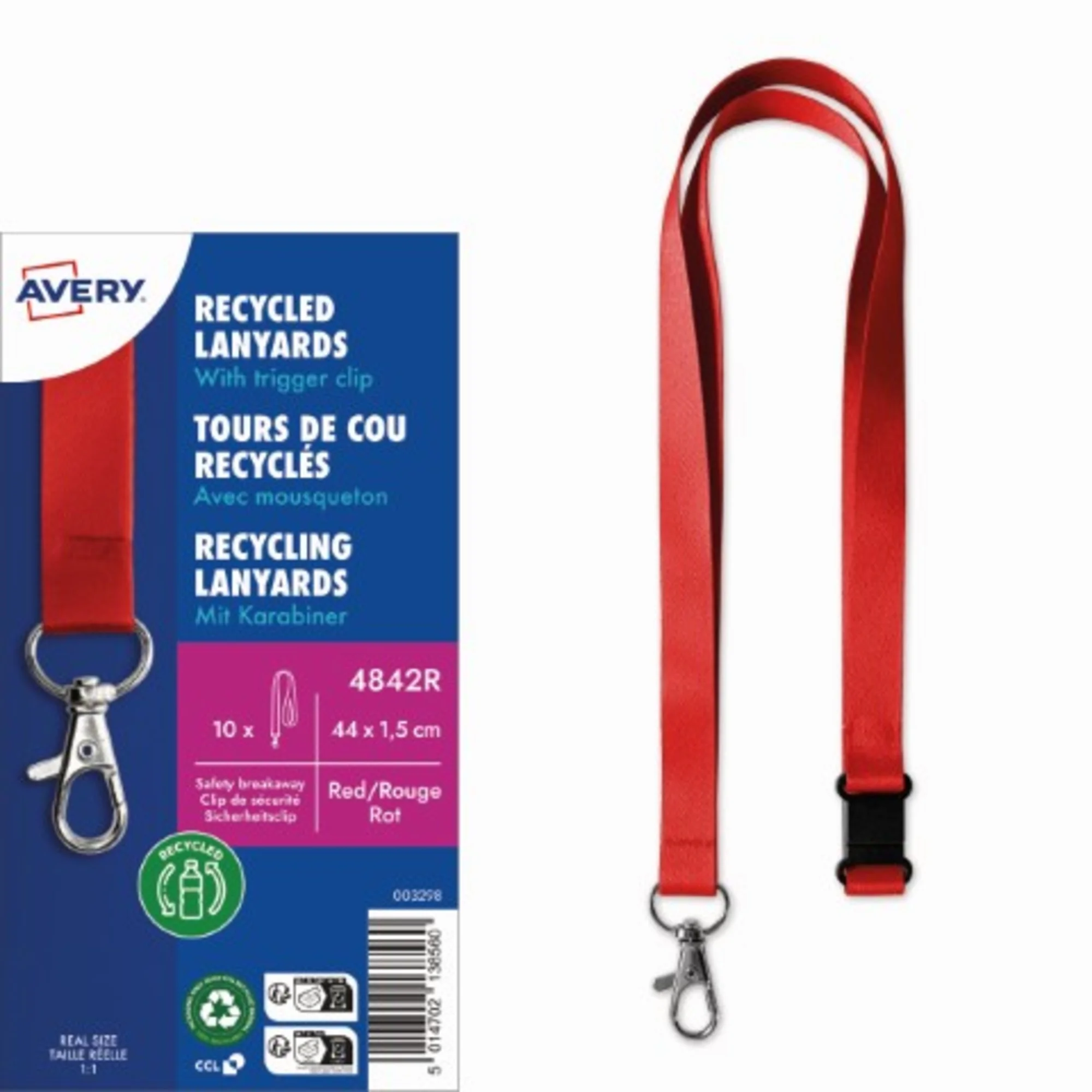 AVERY Textilband / Lanyard, aus rPET, 440 x 15 mm, rot (EAN: 5014702138560)