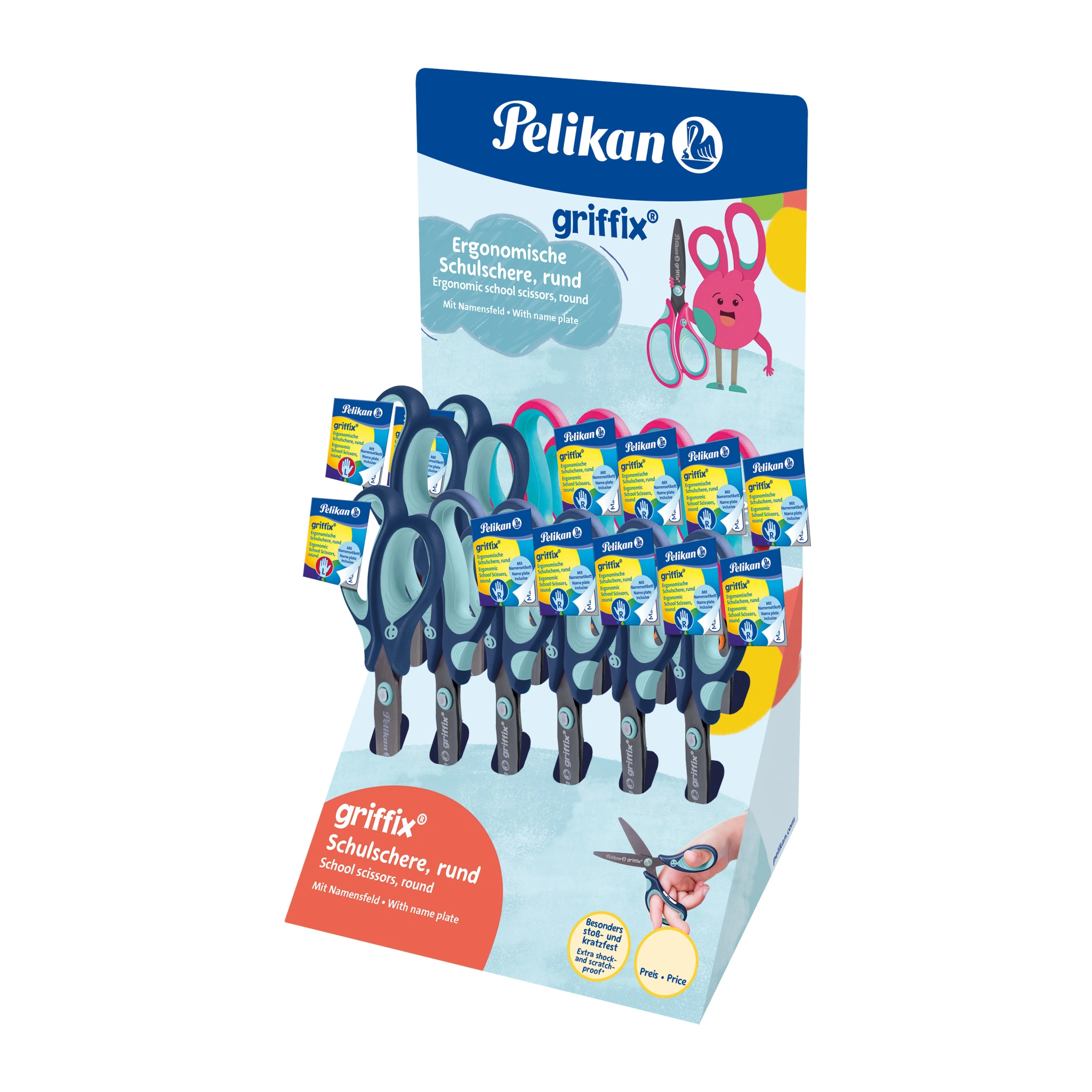 Pelikan griffix Schulschere, rund, Thekendisplay, blau/Lovely Pink (EAN: 4012700605399)