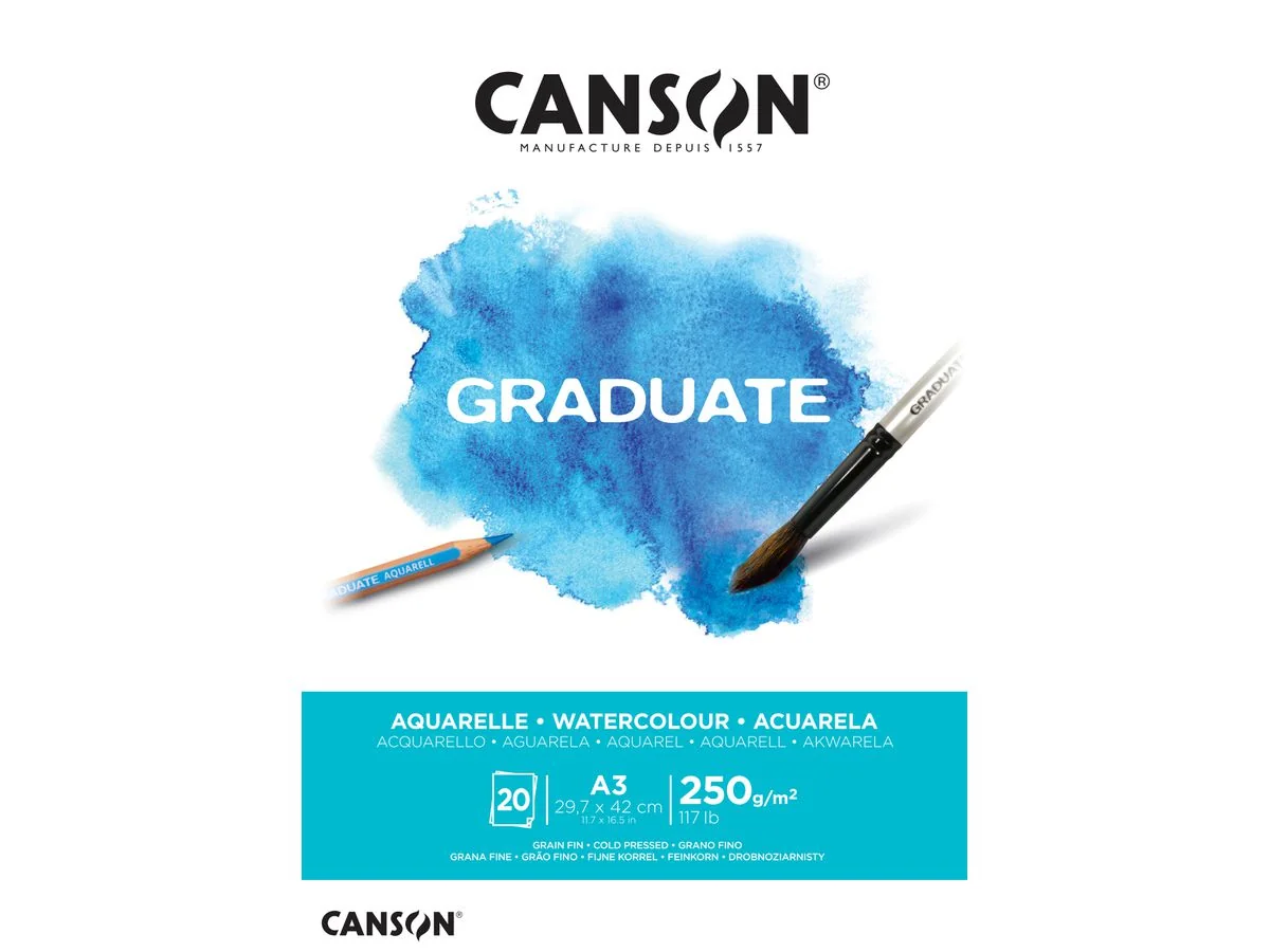 CANSON Studienblock GRADUATE AQUARELLE, DIN A3, weiß (EAN: 3148950021175)