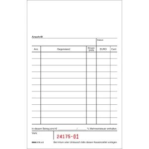 RNK Verlag Kassenblock, 96 x 167 mm, 2 x 50 Blatt (EAN: 4002871295208)