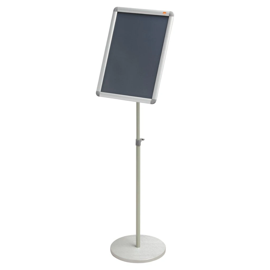 nobo Infoständer DIN A3, Maße: (B)300 x (T)300 x (H)900 mm, Rahmen: silber - Standrohr: hellgrün (EAN: 5028252249232)