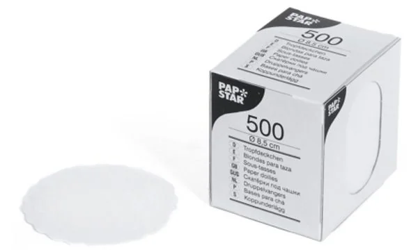 PAPSTAR Tassendeckchen rund, weiß, Durchmesser: 8,5 cm (EAN: 4002911122969)